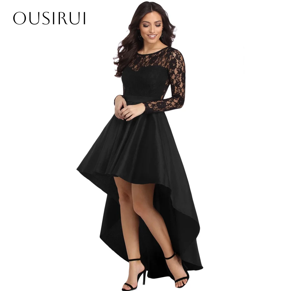 

Lace Long Sleeves A-line Satin High-low Sleeveless Ruffled Homecoming Gown Party Wear Customized платье на выпуск