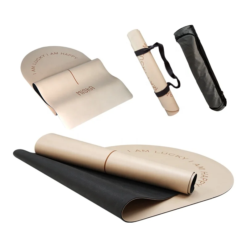 Estera de yoga con conexión a tierra de goma PU mate beige color leche de coco en forma de U ovalada curvada de 5 mm de espesor