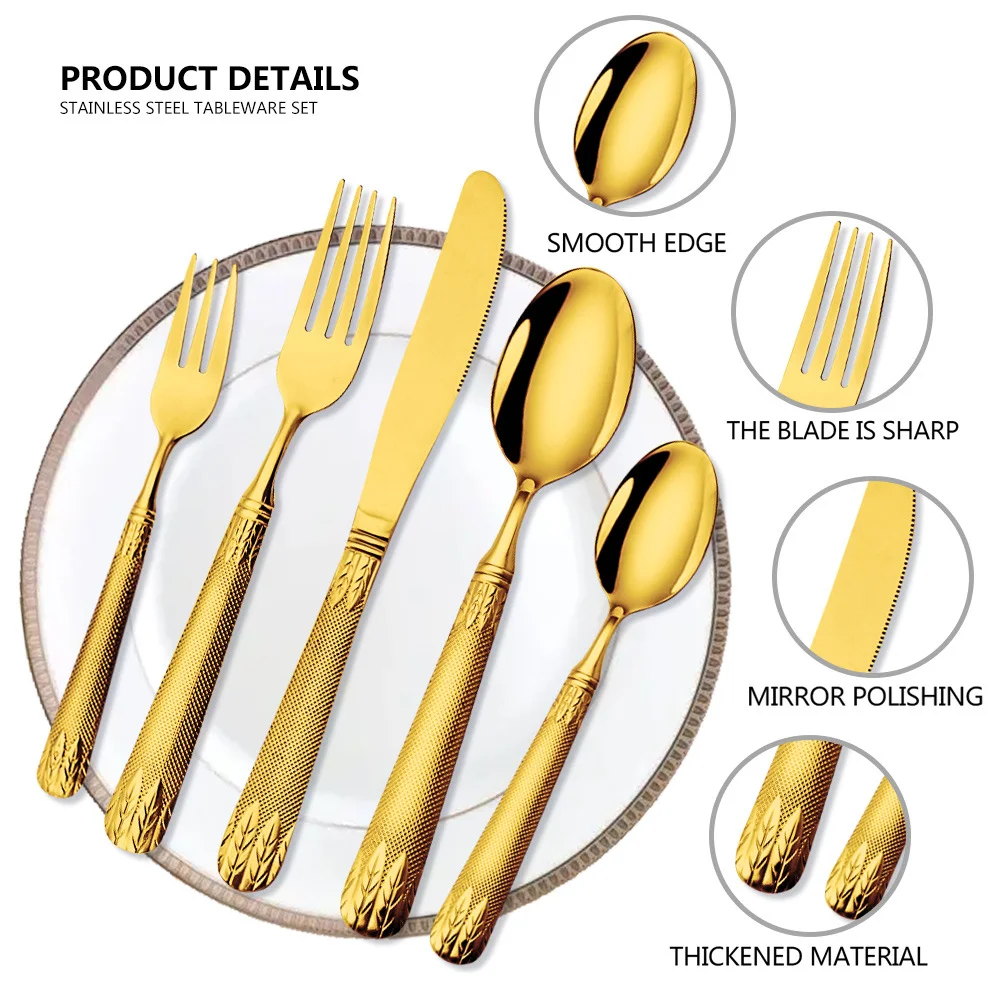 

Textured Stainless Steel Tableware 40pcs Suit Knife Fork and Spoon for Family New Arrival Wheat Gold Plated Food/Steak Knife