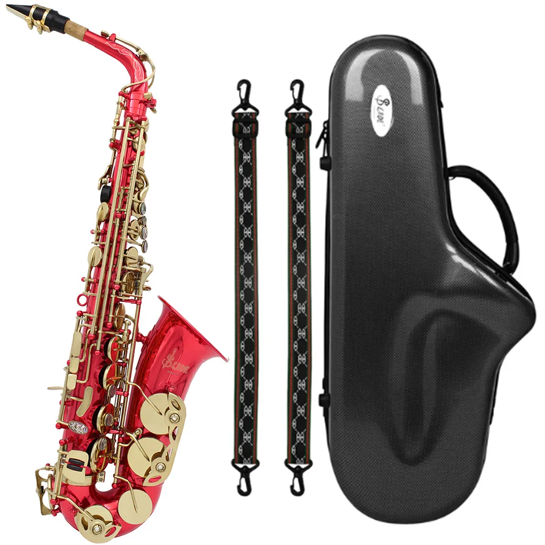 Red Alto Saxophone E-flat Alto Saxophone Eb Saxophone Brass Material with Strap Cleaning Cloth Bracket Trimmer Accessories