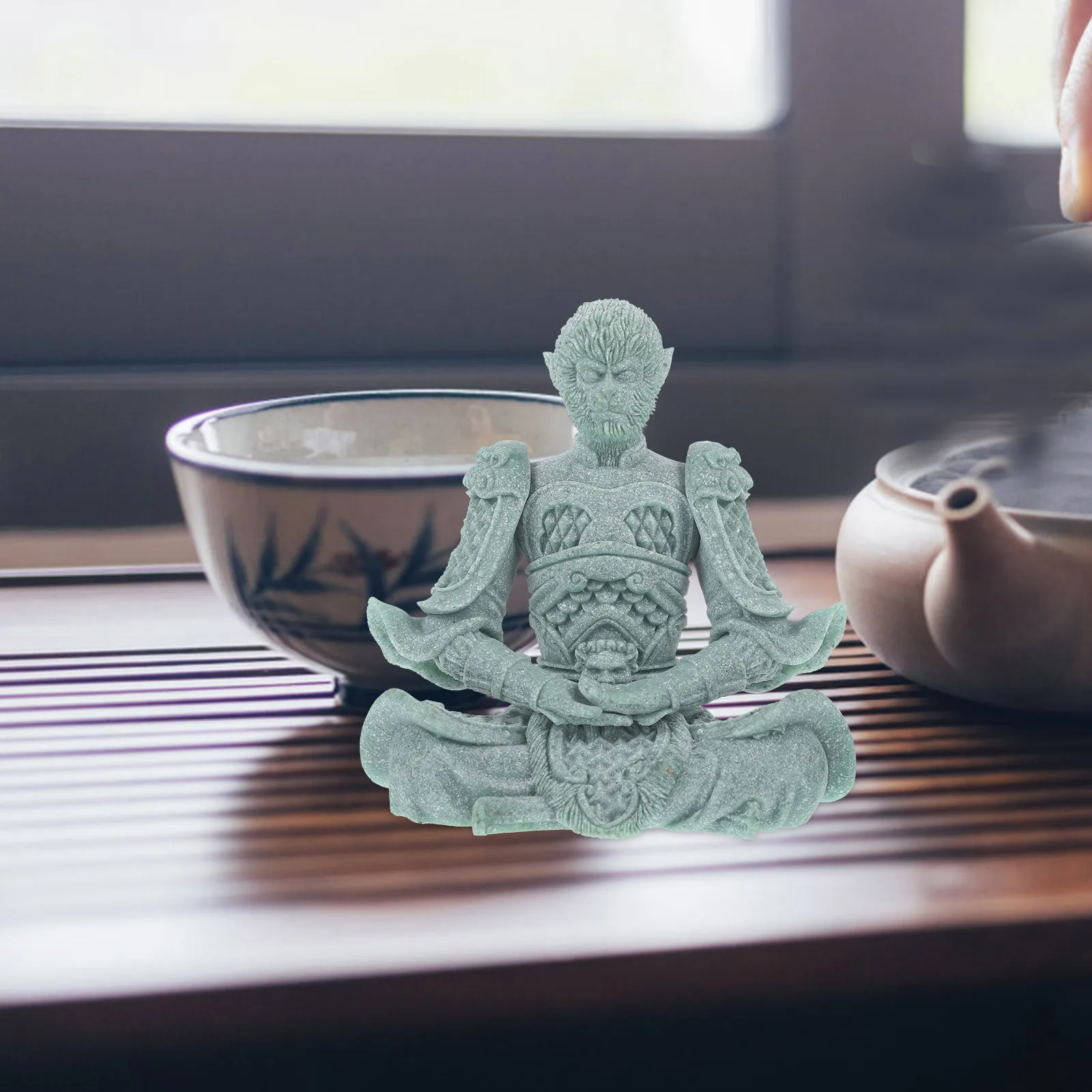 

Green Sandstone Monkey Wukong Tea Pet Mini Landscape Ornament Reliable Desktop Decor Statue Small Size Craft