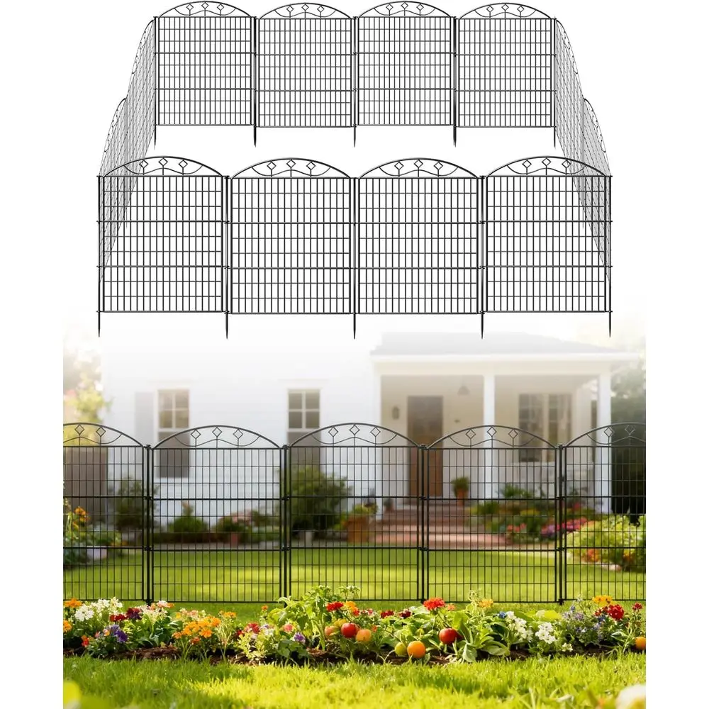 

40in Tall 10-Panel Metal Garden ence, No Dig Temporary Yard encing, Reusable Animal Barrier or Large Dogs & Garden Protection, B