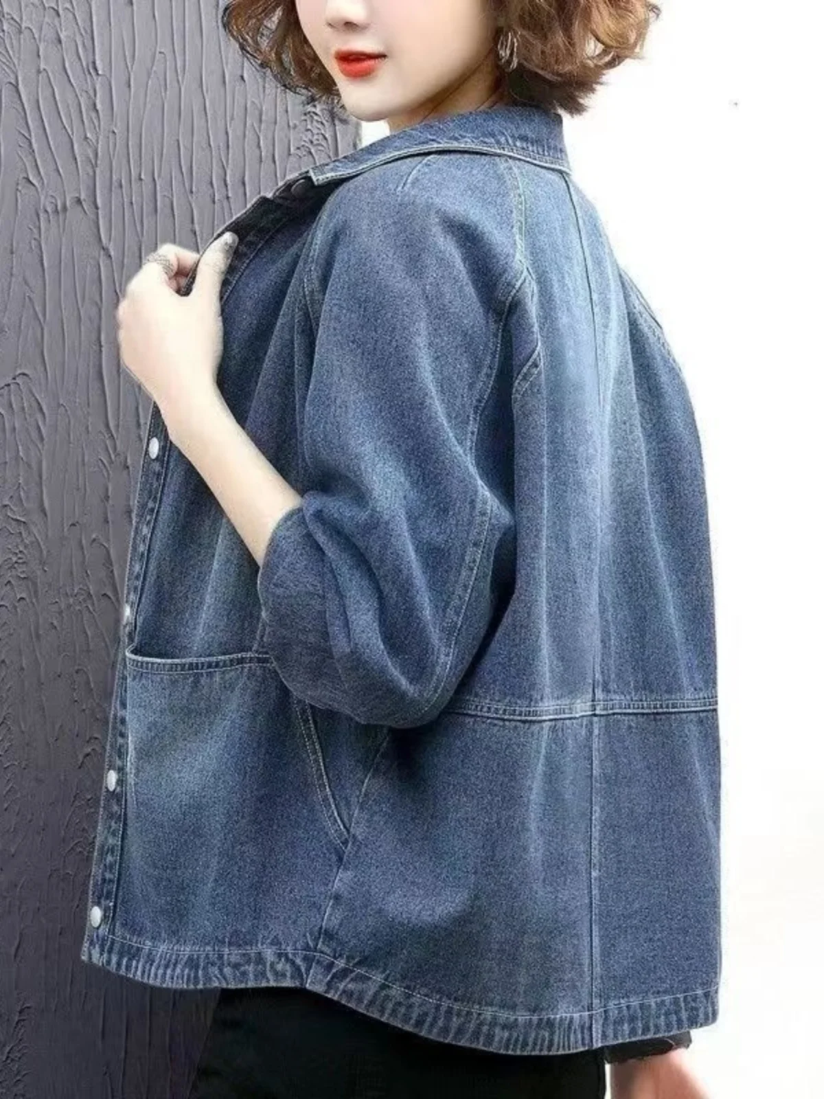 

Women's Denim Shirt Spring Autumn New Style Loose Versatile Large Size Artistic Short Outerwear Trendy Long Sleeve Collar