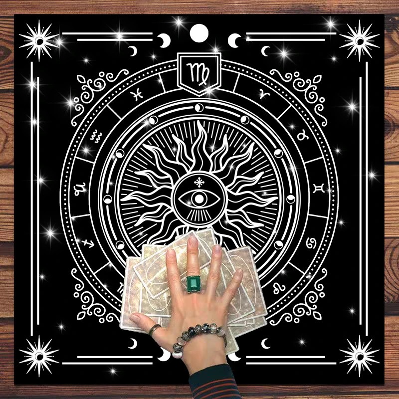 50/75cm Zodiac Moon Phase Evil Eye Tarot Table Cloth Altar Cloth Divination Spread Mat Witchcraft Wiccan Astrology Decor Mat