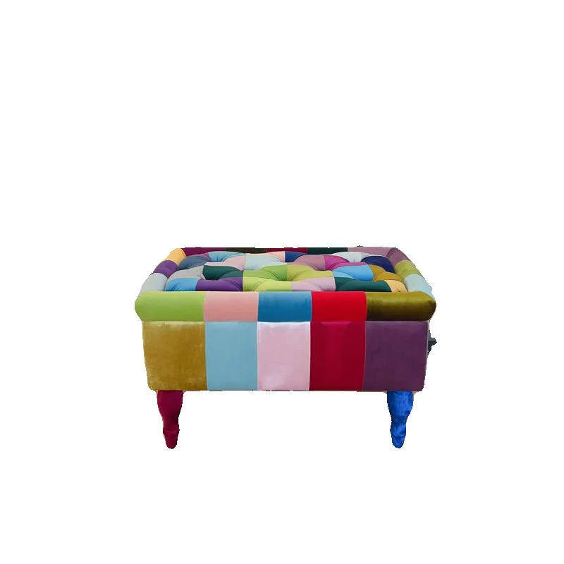 Modern simple embroidery splicing footstool living room shoe changing stool sofa stool pedal