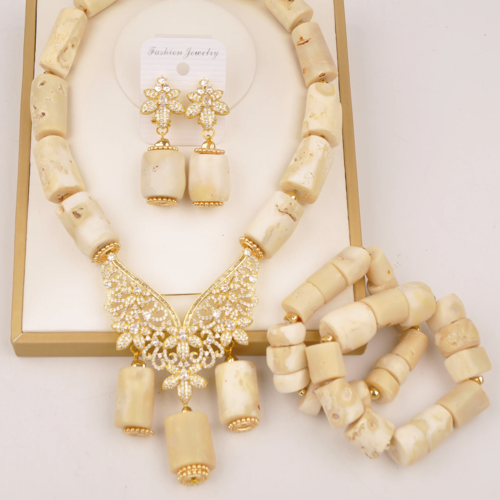 

Fashion White Original Coral Necklace Nigerian Wedding African Beads Jewelry Set