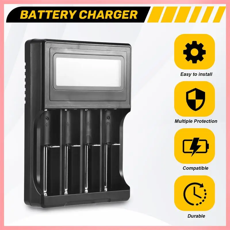 شاحن بطارية N91R-18650، شاحن بطاريات سرعة شاشة LCD مع وظيفة تفريغ 4 خليج لبطارية ليثيوم 3.7 فولت قابلة لإعادة الشحن