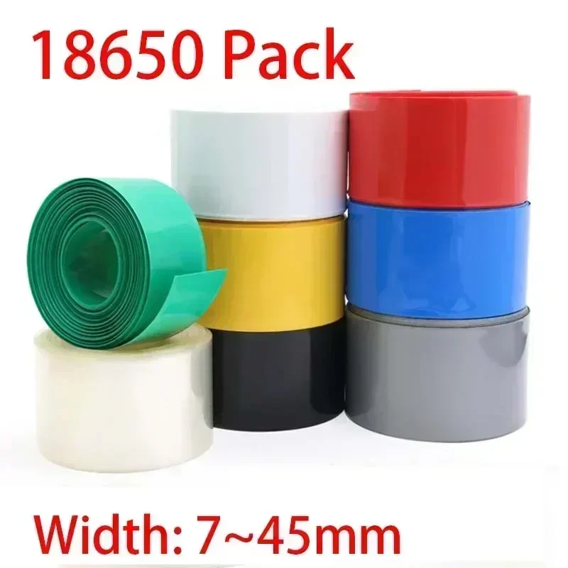 10Meter 18650 Lipo Battery PVC Heat Shrink Tube Pack 7mm ~ 45mm Width Insulated Film Wrap lithium Case Cable Sleeve