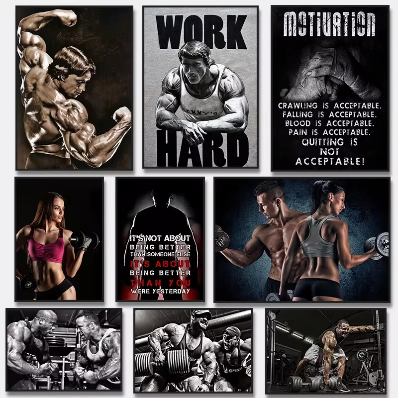 Motivational Quote Bodybuilding Weightlifting Schwarzenegger Man Girl Gym Fitness Poster Prints Canvas Painting Wall Home Decor