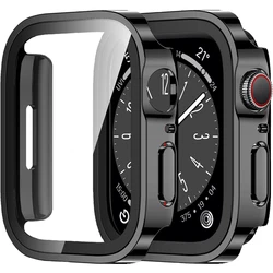 Cristal y funda para Apple Watch, 42, 46mm, 45mm, 41mm, 49mm, 44mm, 40mm, Protector de pantalla de borde recto, SE iWatch 6, 7, 8, 9, 10 Ultra