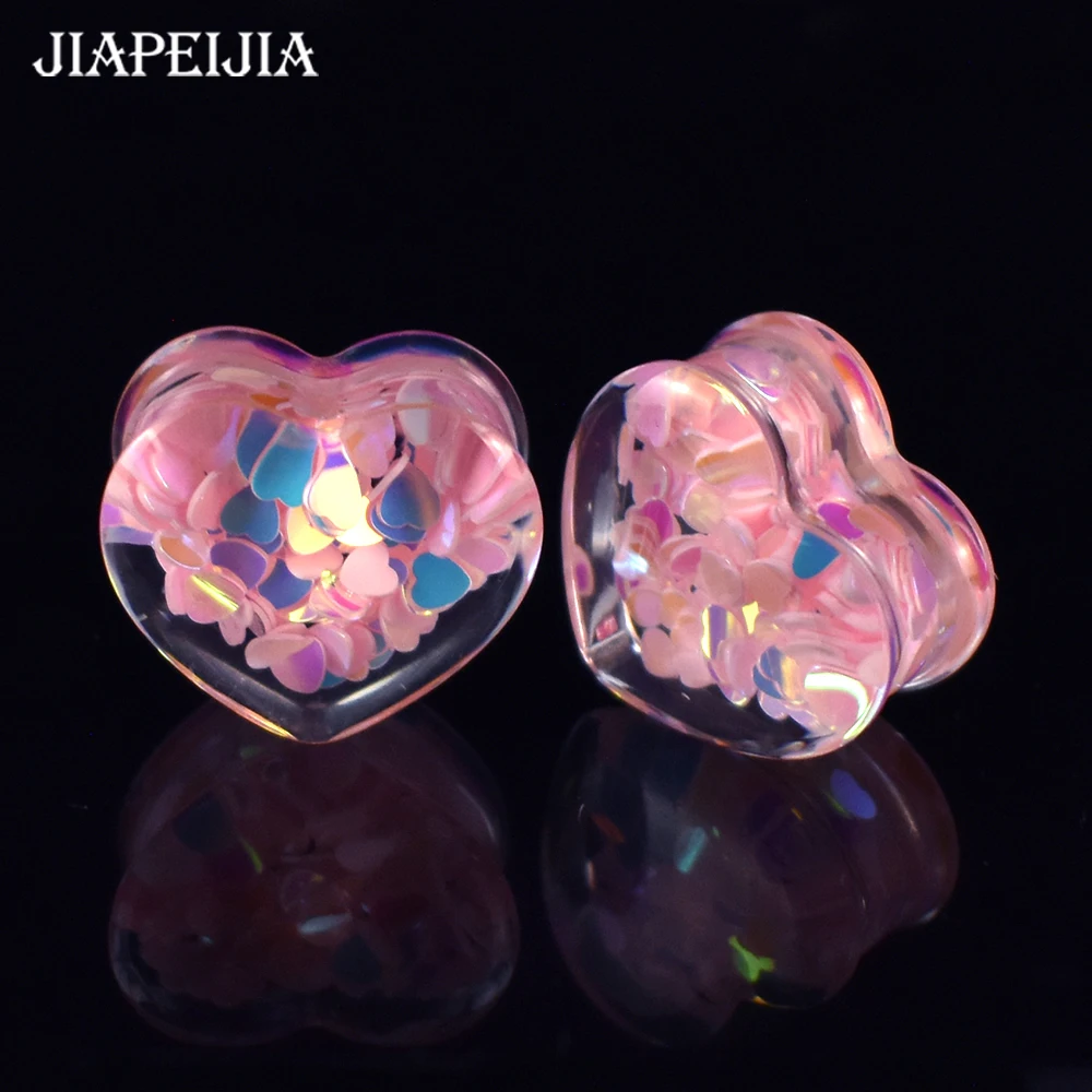 8-30mm Pink Heart-shaped Acrylic Ear Tunnels Plug and Gauges Ear Expander Stretching Studs Body Piercing Jewelry