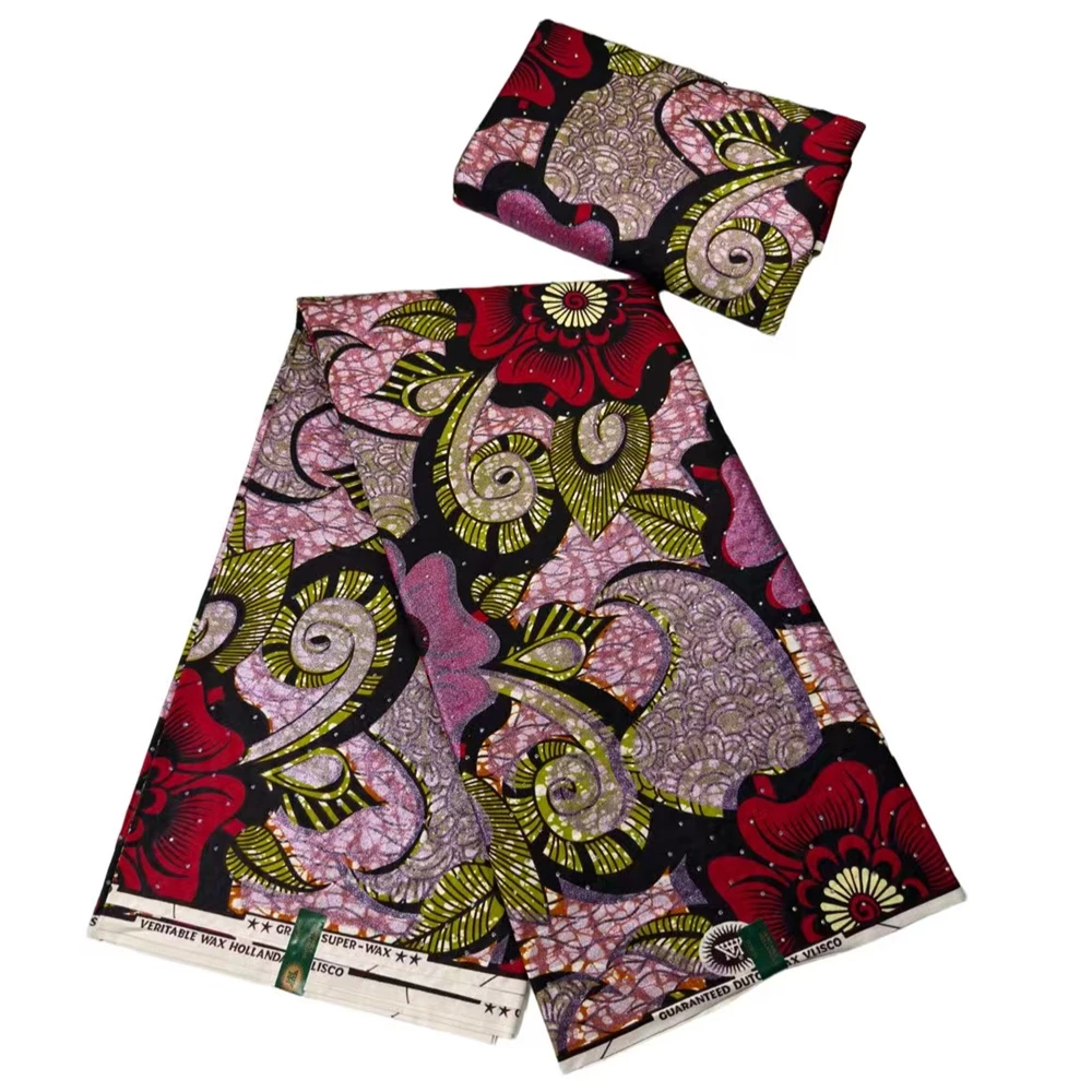 Tela Africana de Cera |   Cera para Telas con Piedras |   Telas de Cera para Vestidos de Mujer, 6 Yardas de Tela de Cera