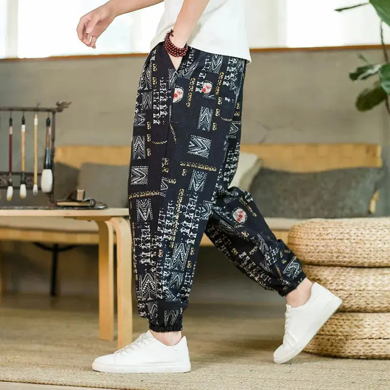 Men's Plus Size Summer Pants Lightweight Loose Fit Joggers Big Tall Casual Cropped Pants with Elastic Waistband