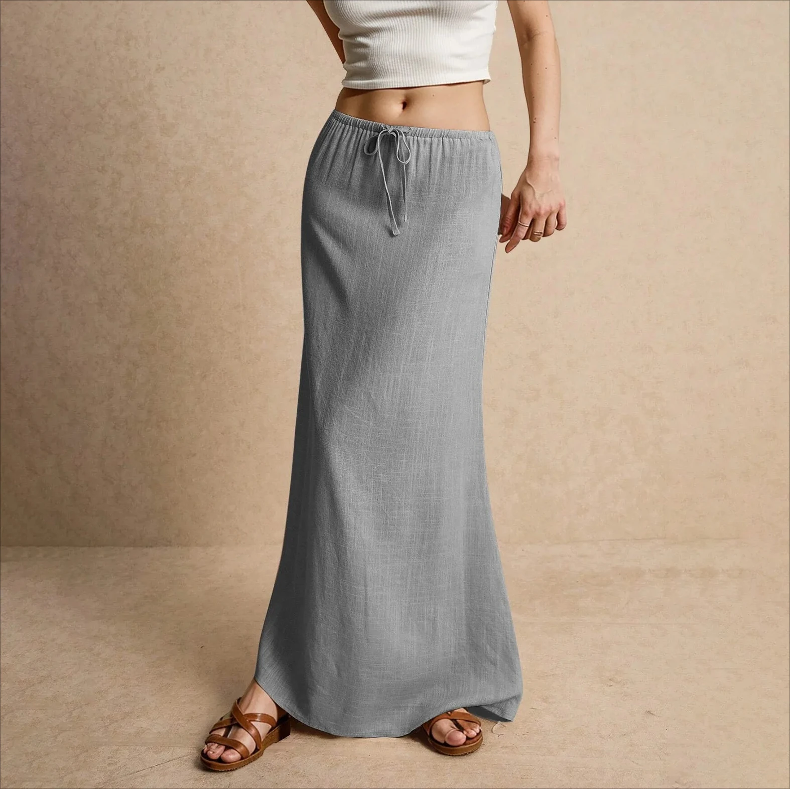 

Женские юбки с низкой талией, летние повседневные юбки для отдыха на шнурке с высокой эластичной резинкой на талии, простые однотонные удобные облегающие длинные макси-юбки