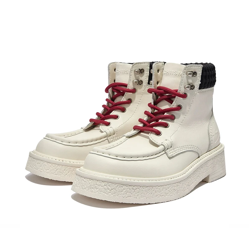 

High quality first layer cowhide short leather boots for men's thick soled lace up work outdoor kangaroo shoes