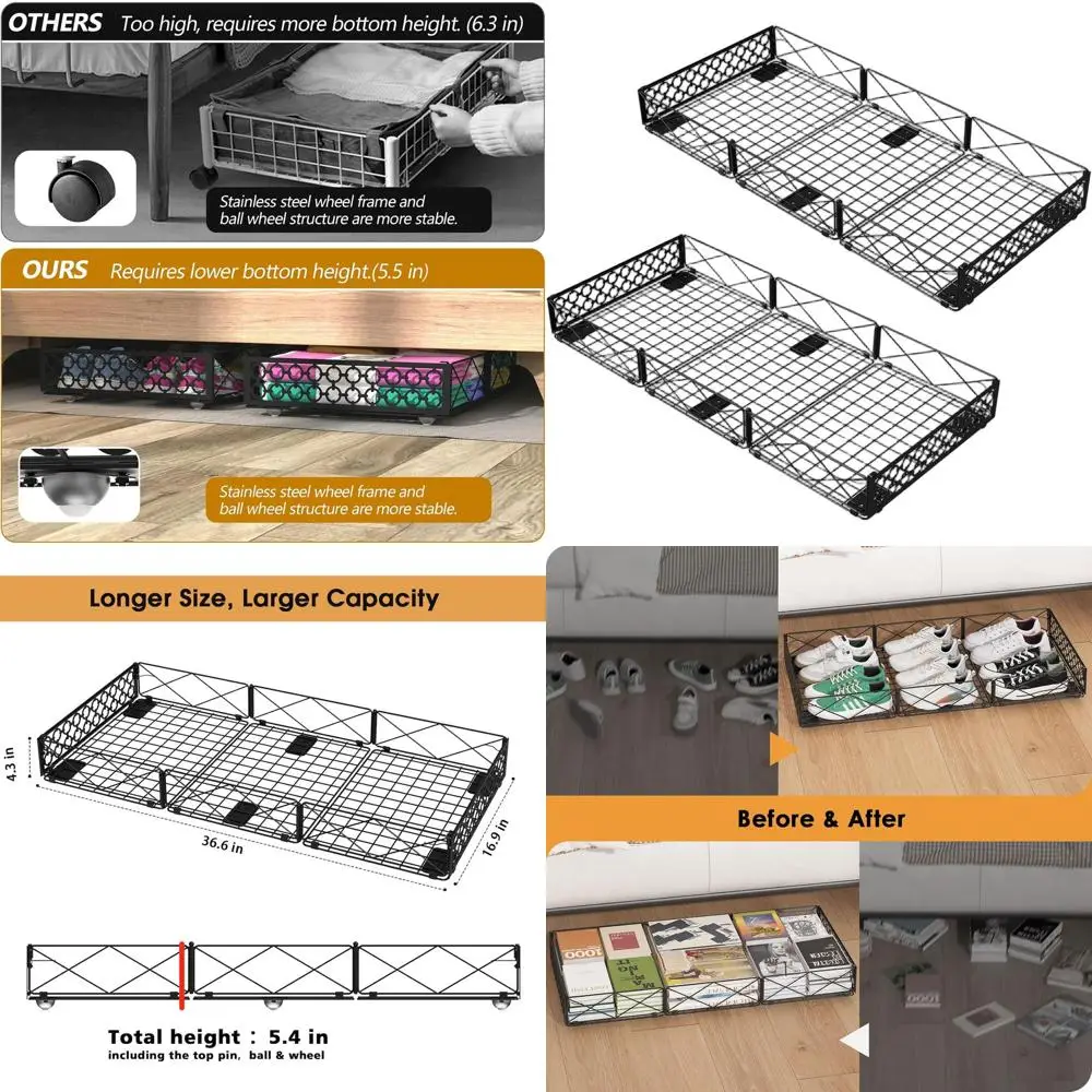 Caixas de armazenamento sob a cama de perfil baixo de pacote duplo com rodas para organização do quarto