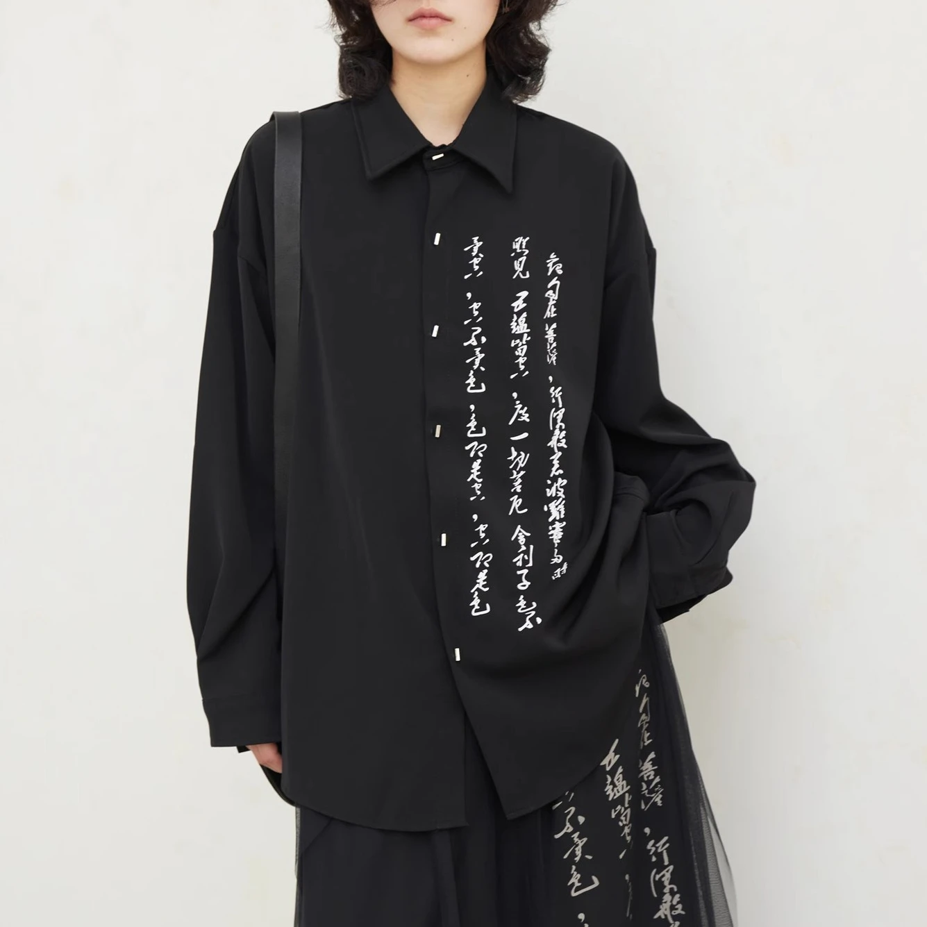 

2026 New Spring Autumn Chinese "Heart Sutra"Calligraphy Print Zen Spirit Long Sleeve Drop Shirt For Men And Women Casual Clothes