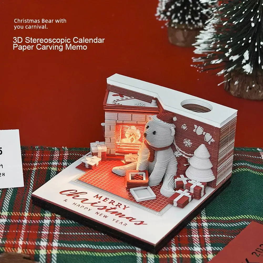 3D Note Pad Christmas Bear Mini 2025 Calendar Desktop Decor 3D Memo Pad Block Note Offices Paper Notes Birthday Novel Gift