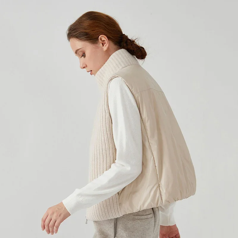 

2026 New Spring Autumn Women White Duck Down Sweater Vest Stand CollarWarm Sleeveless Jacket Korean Style Fashionable Top