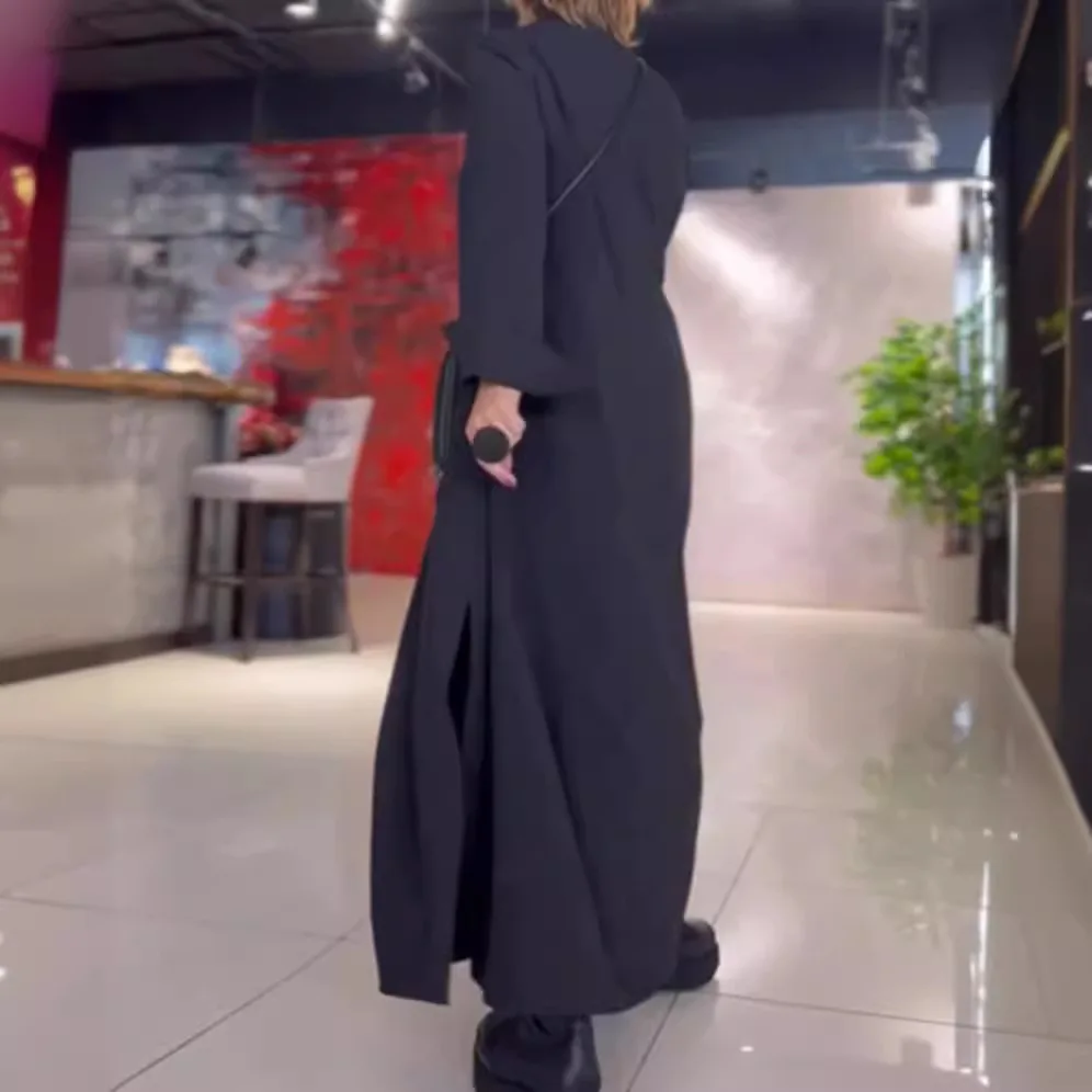 2024 Autumn Winter Solid Fashion Dress Female Elegant Long Sleeve Office Maxi Dresses Casual Women Loose Hem Pullover Robe