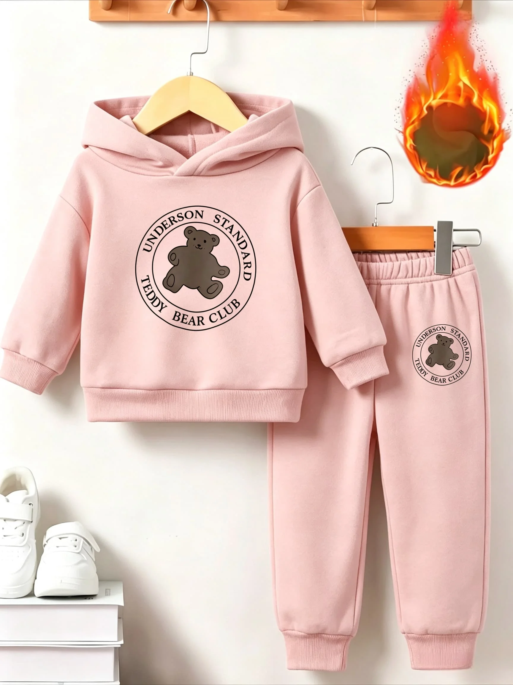 Klassisches warmes Sportoutfit für Kinder mit Bären-Print und Anime-Print für Herbst/Winter - Langarm-Hoodie-Set – Detail 5