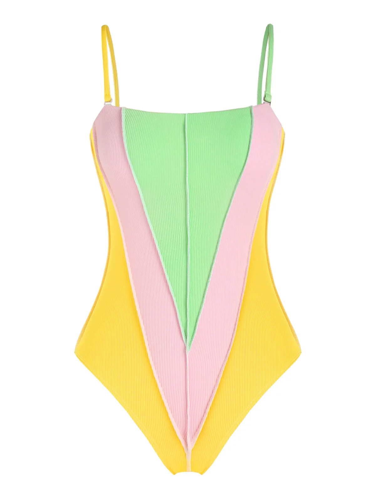 ZAFUL Color Block Overlocking Detail One-piece Swimwear Tummy Control Swimwear