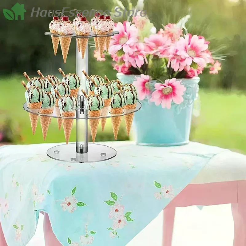 ※Premium 16/24 Holes Acrylic Ice Cream Cone Holder Cupcake Popcorn Rack Party Wedding Buffet Display Stand Transparent Ic view 4