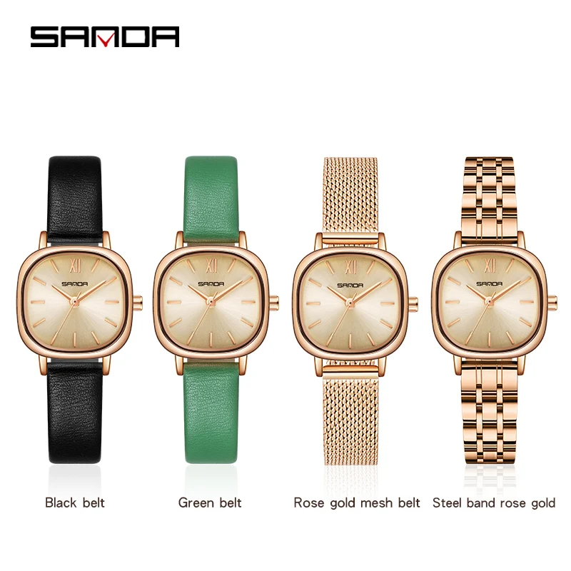 Fashion Sanda Top Brand Women\'s Luxury Rose Gold Dial Quartz Ladies Dress Original Clock Best Steel Leather And Mesh Gifts Watch