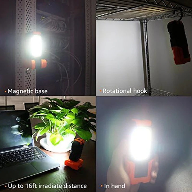 1 Piece Portable LED Work Light, Hanging Hook & Magnetic Flashlight As Shown Battery Operated Pocket Work Lights