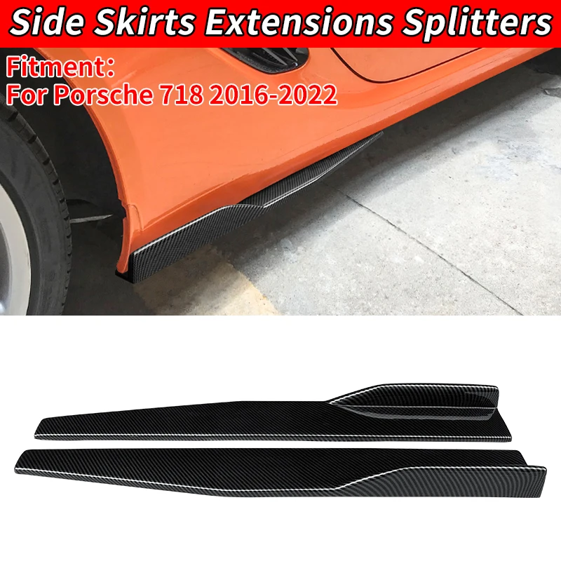 For Porsche 718 2016-2022 Car Accessory Left/Right Side Skirt Bumper Diffuser Spoiler Aprons Wings Extensions 75cm Carbon Fiber