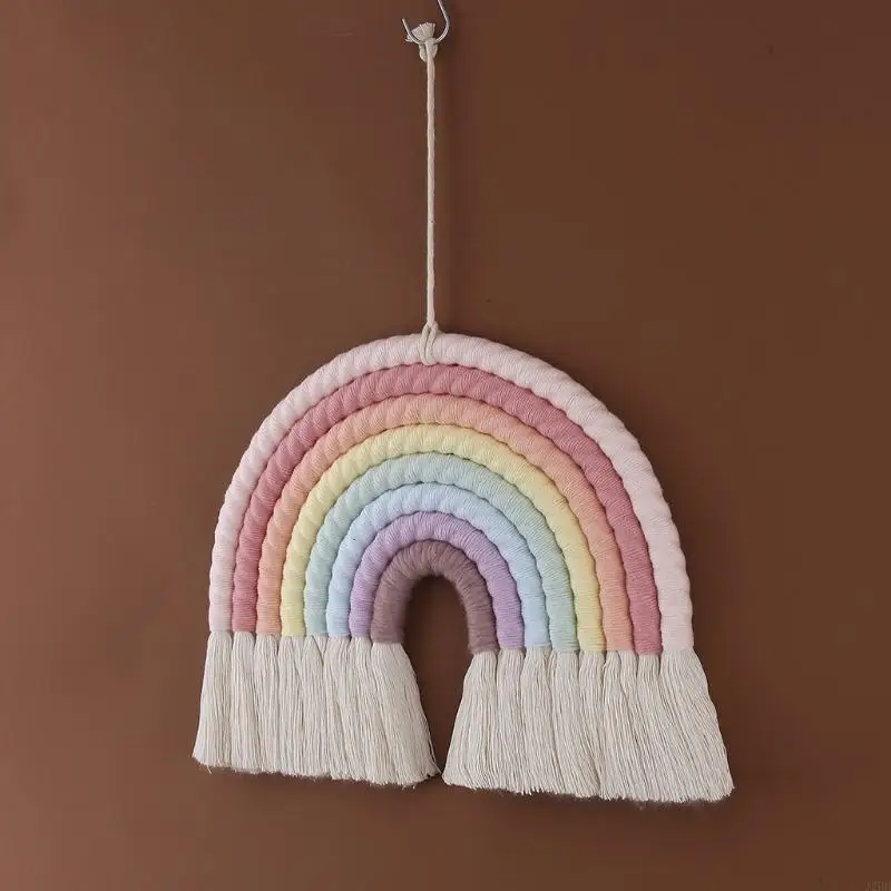 

J2HB 8-Tier Colorful Rainbow Wall Decors Handmade Weaving Ornament Pendant Decoration