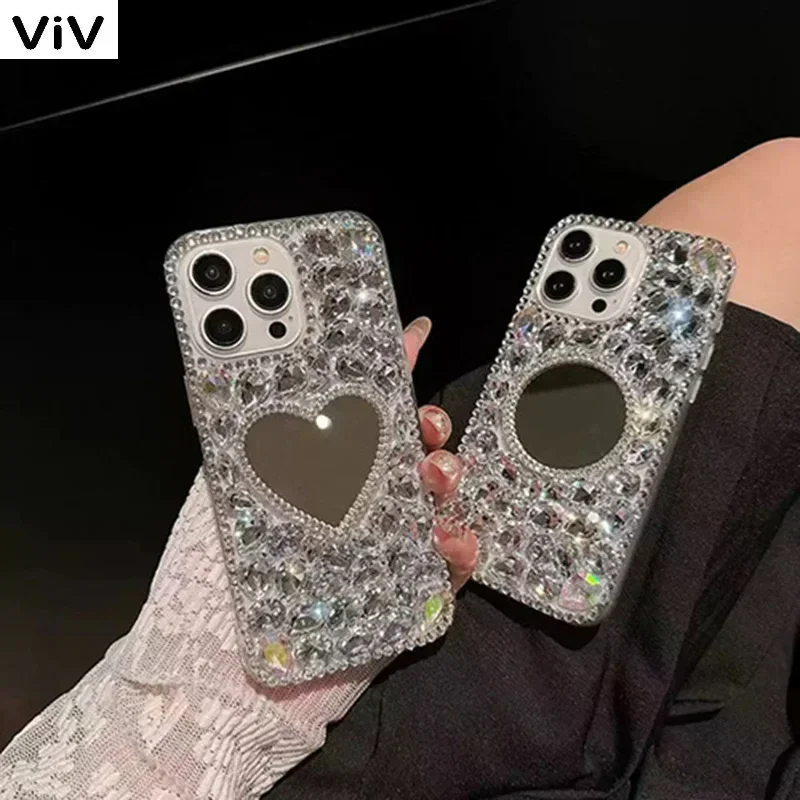 Fashion Mirror Cases For Xiaomi Redmi Note 11s 12 Pro 4G 5G 10s 9s 9 Pro Max Cover Transparent Rhinestone Red Mi 12C Fundas