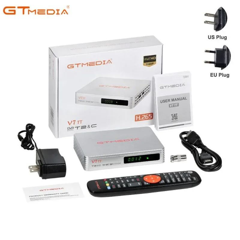 ชุด V7TT gtmedia ดั้งเดิมบนกล่องตัวรับทีวีภาคพื้นดิน DVB-T/T2 /c ตัวถอดรหัสสายเคเบิล H.265 HEVC 10bit จูนเนอร์ USB WiFi PK TT Pro TDT