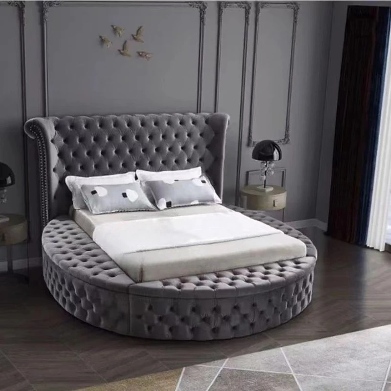 

European Princess Round Bed Unique Elegant Villa Modern Double Bed Black Queen Cama Luxury Bedroom Set Furniture