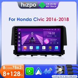 Hizpo Android 13 Stereo For Honda Civic 10th 2016 2017 2018 2019 2020 Car Radio Multimedia Video Player GPS Carplay Head Unit BT