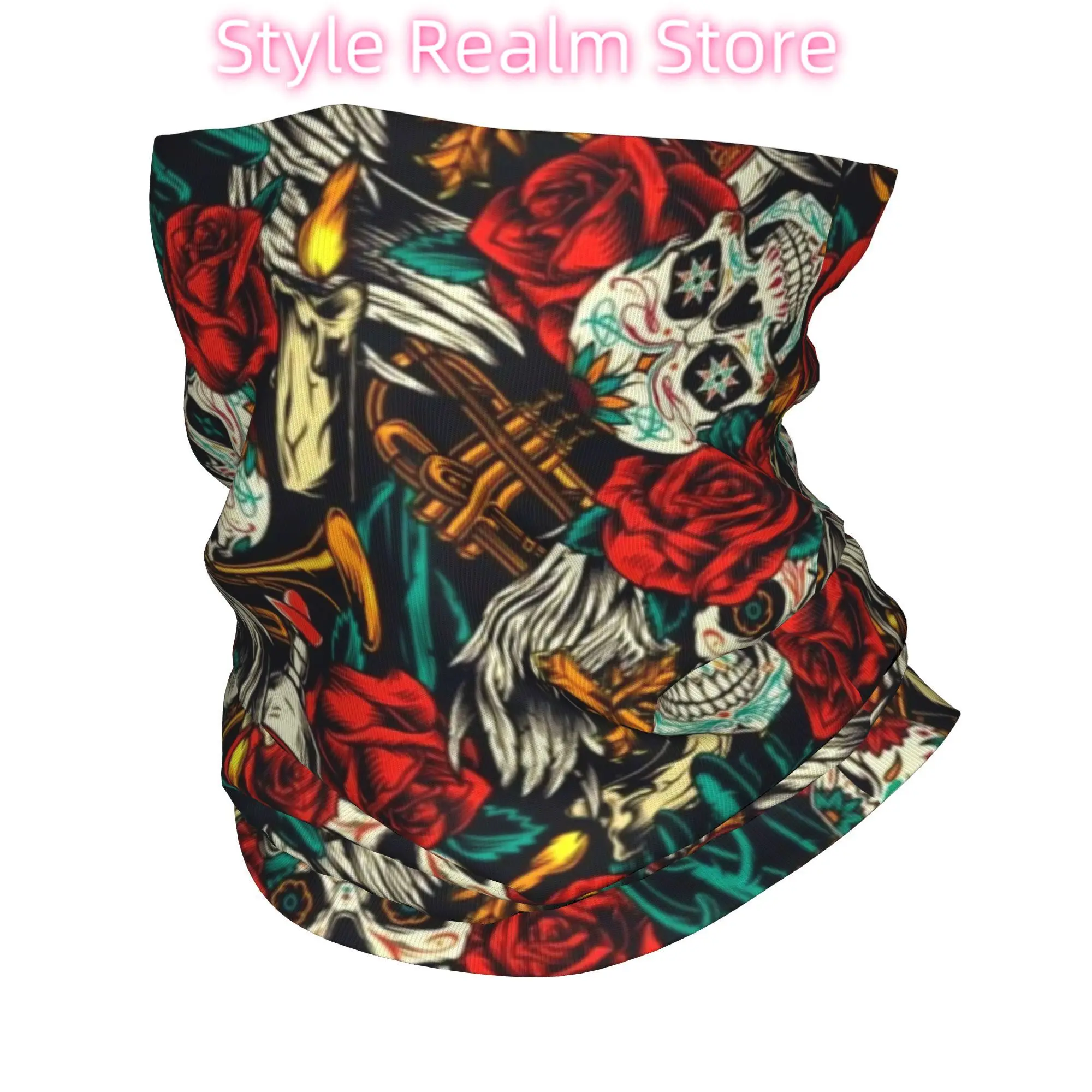 

Изготовленные на заказ мексиканские гетры с сахарным черепом для женщин и мужчин, зимний шарф-бандана с защитой от ультрафиолета для пеших прогулок