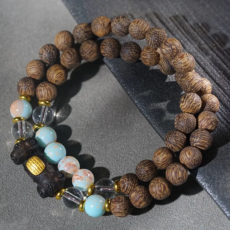 

Nanmu Double Ring Bracelet, Buddha Beads, Men's and Women's Wishful Bracelets, Accessories, Gifts