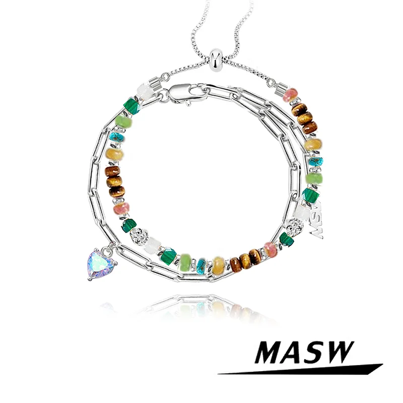 

MASW Original Design Senior Sense Silver Plated Chain Colorful Beads Bracelet For Women Girl Gift Popular Fashion Jewelry