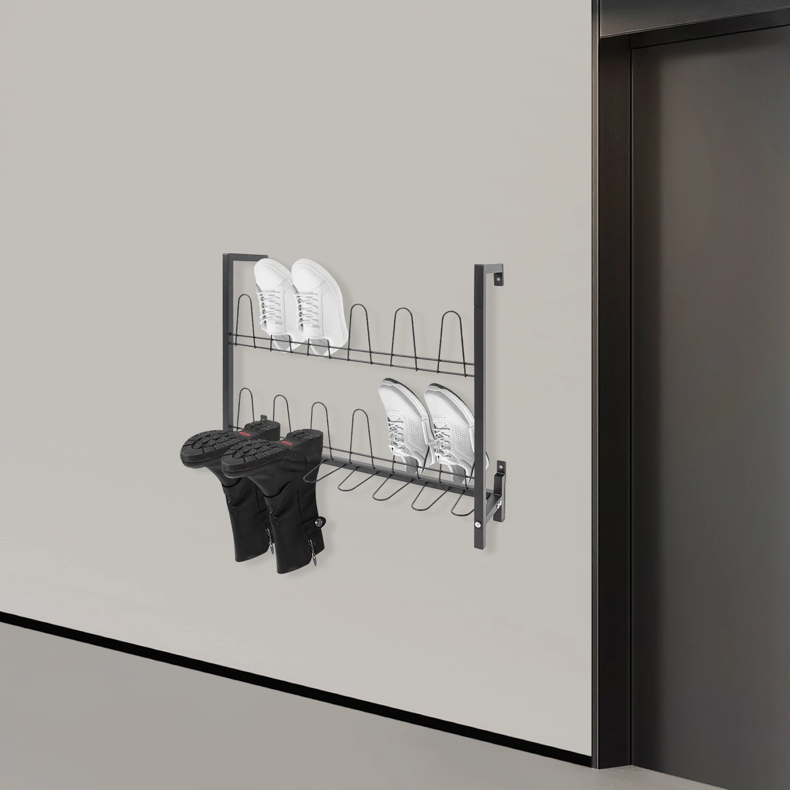 

3-уровневая полка для обуви над дверью, настенный подвесной органайзер для хранения обуви, вмещает 9 пар обуви, компактный органайзер для шкафа