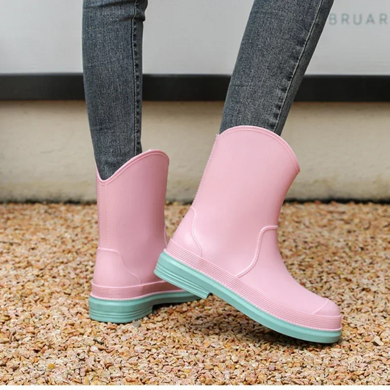 Women's Anti-slip Rain Boots, Mid-calf Slip-on Rain Boots, Women's Waterproof Non-slip Boots and Bare Rain Boots for Women