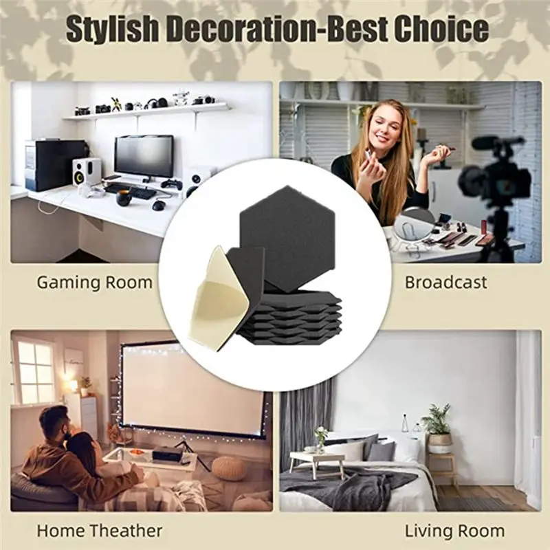 Fashion ~ لوحة إسفنجية صوتية ذاتية اللصق مكونة من 12 قطعة، لوحة صوتية، لوحة حائط سداسية، لامتصاص صوت الجدار