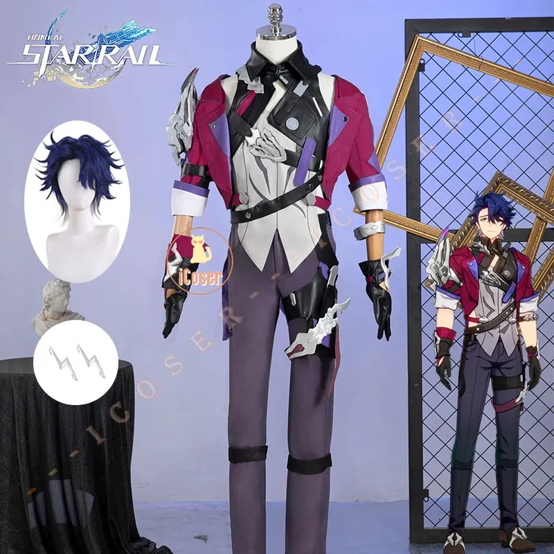 

Sampo Koski Cosplay Costume Wig Honkai Star Rail Game Uniform Earrings Underworld Belobog Wildfire Mercenary Halloween Men Women