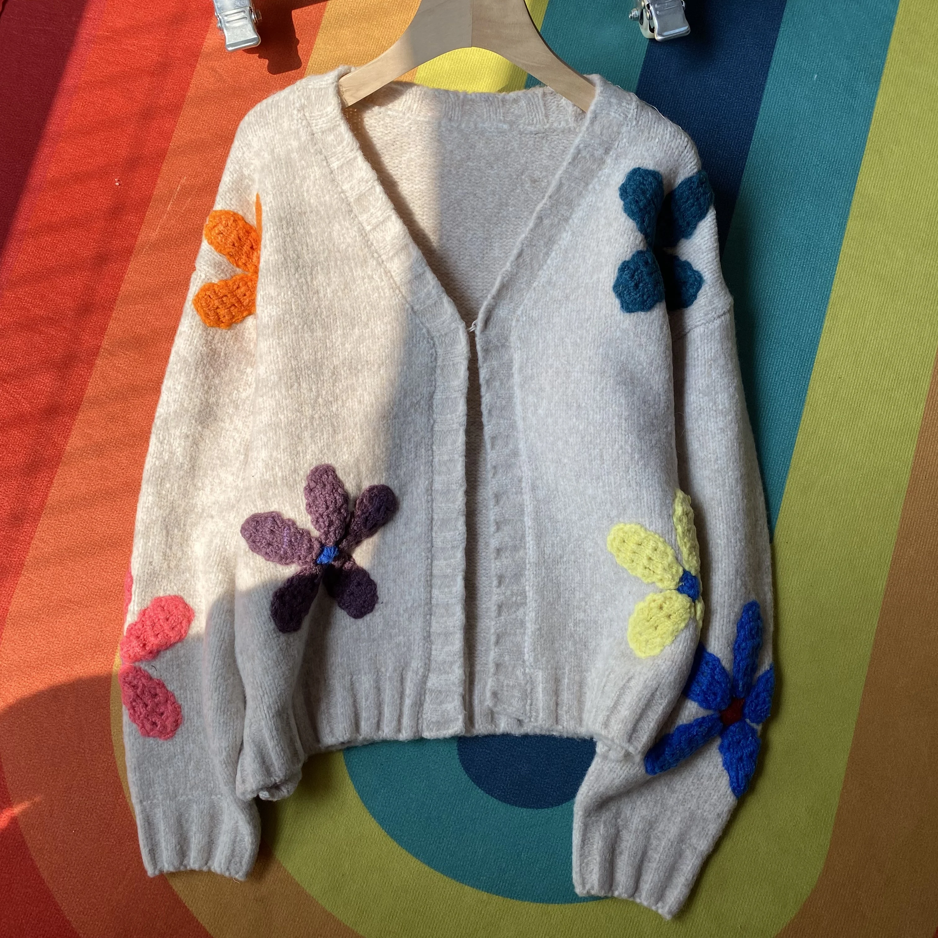 3D Colorful Crochet Flower Knit Cardigan with Tassel Scarf Multicolour Floral Knit Sweater 2025 Autumn/Winter Women Kniwear