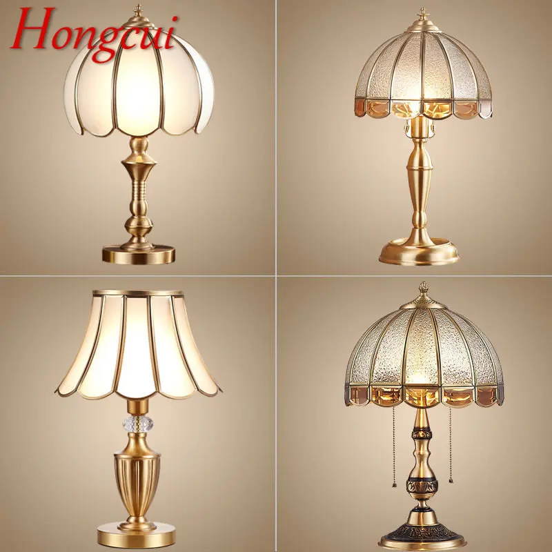 

Hongcui Brass Table Lights LED Modern European Creative Luxury Glass Copper Desk Lamp For Home Living Room Study Bedroom