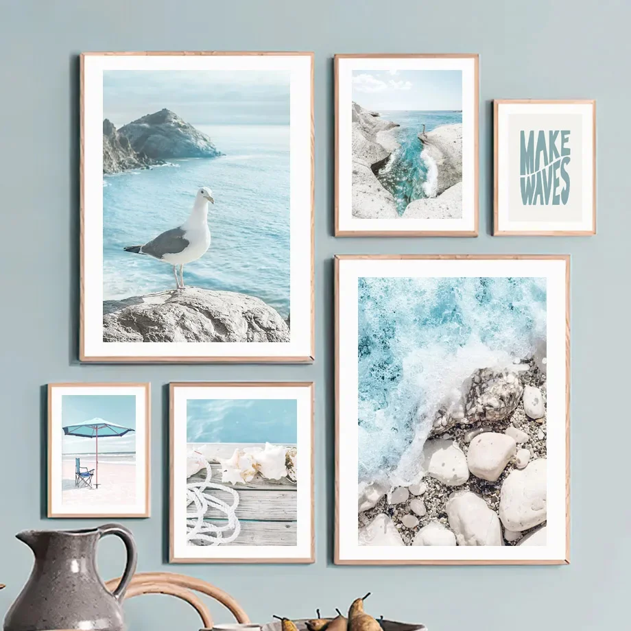 Beach Cabin Van Surf Conch Turtle Pigeon Poster Wall Art Decor Canvas Painting Summer Ocean Picture Nordic Room Home Decoration