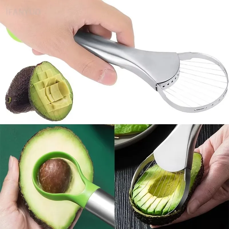Avocado Slicer 2 in 1 Stainless Steel Avocado Cutter Peeler Knife Pitaya Kiwi Slicer Peeler Kitchen Gadget Fruit Vegetable Tools