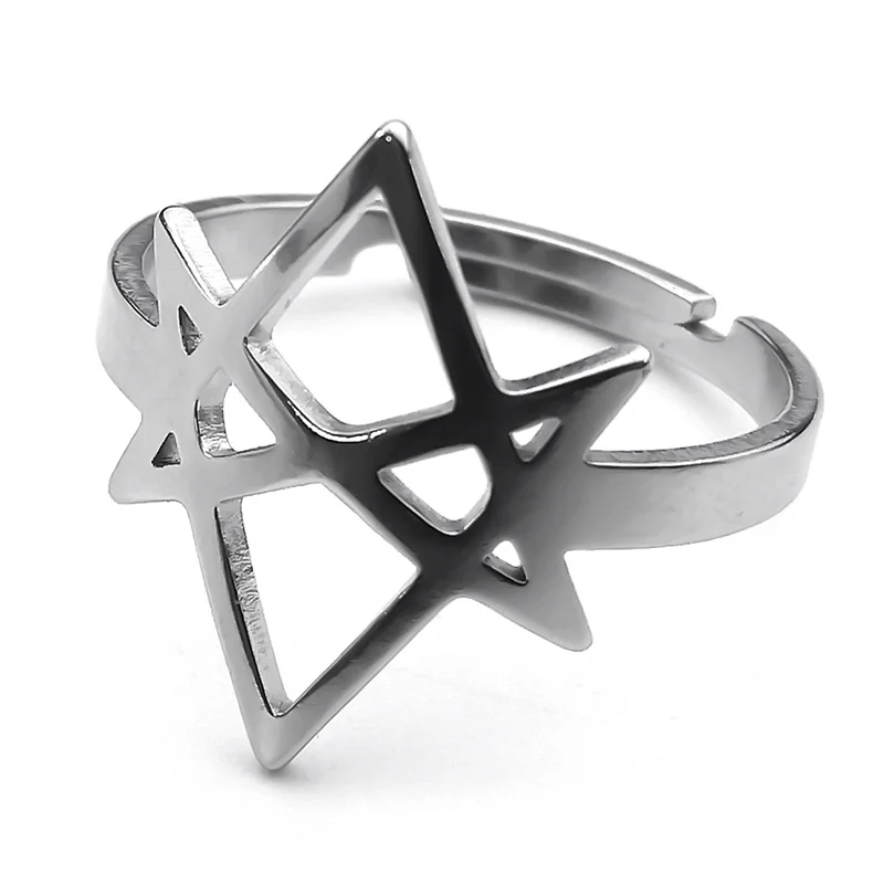 Unicursal Hexagram Stainless Steel Rings For Men Women Silver Color Thelema Sacred Geometry Ring Amulet Spiritual Jewelry RS06