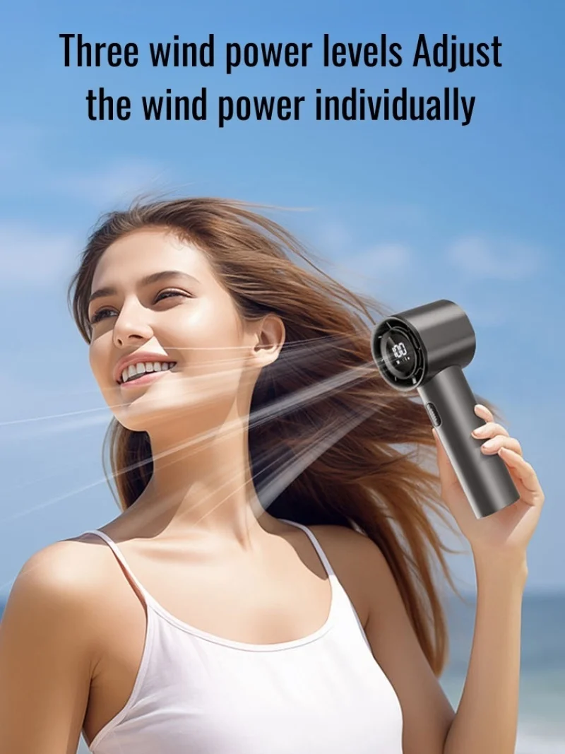 2024 new turbo handheld fan digital display 3-speed wind power USB rechargeable mini portable student desktop leafless small fan