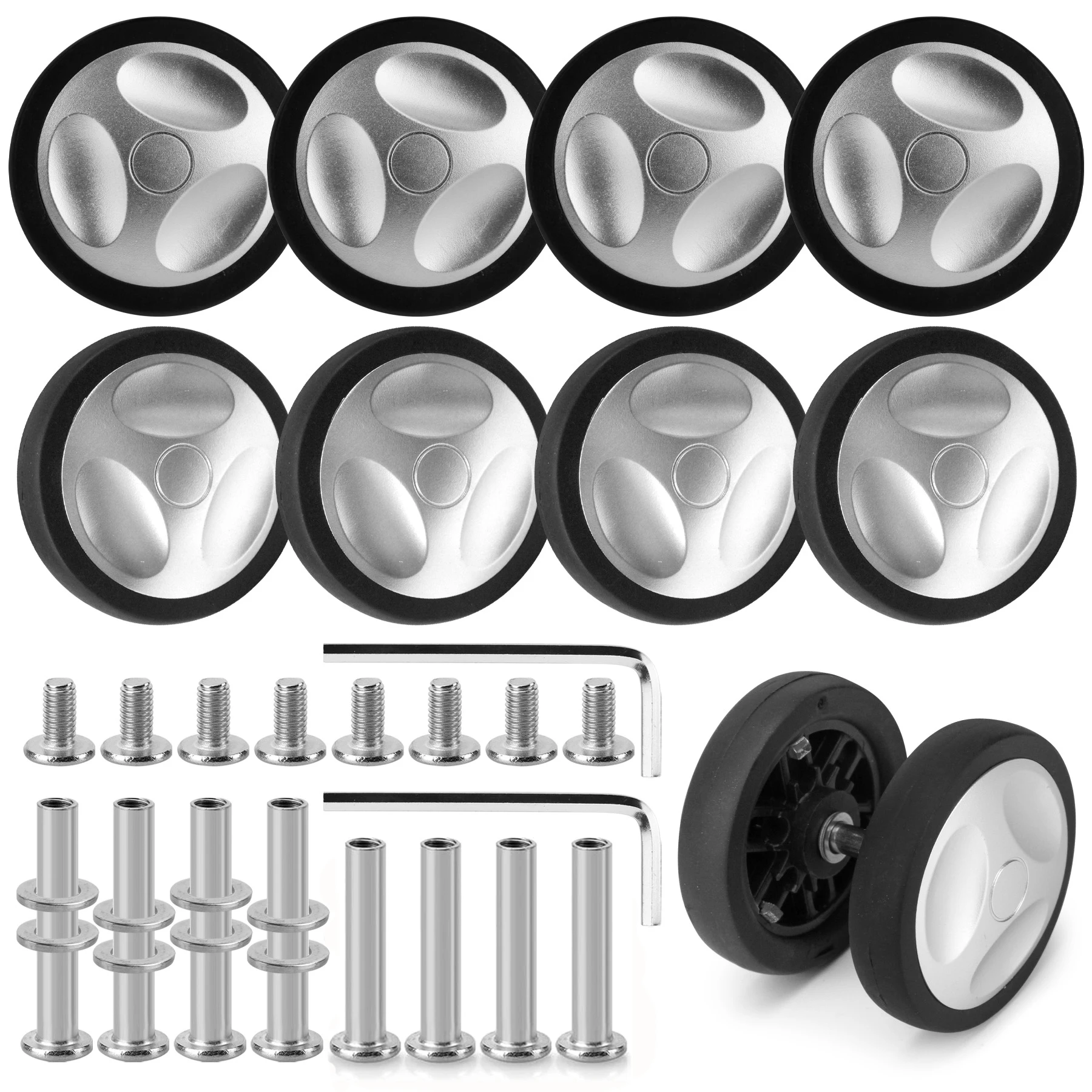 

8 шт., серебристые колеса для багажа, замена колес для дорожного чемодана с винтом, сменное колесо для багажа, 60 мм, оси, ремонт колесиков