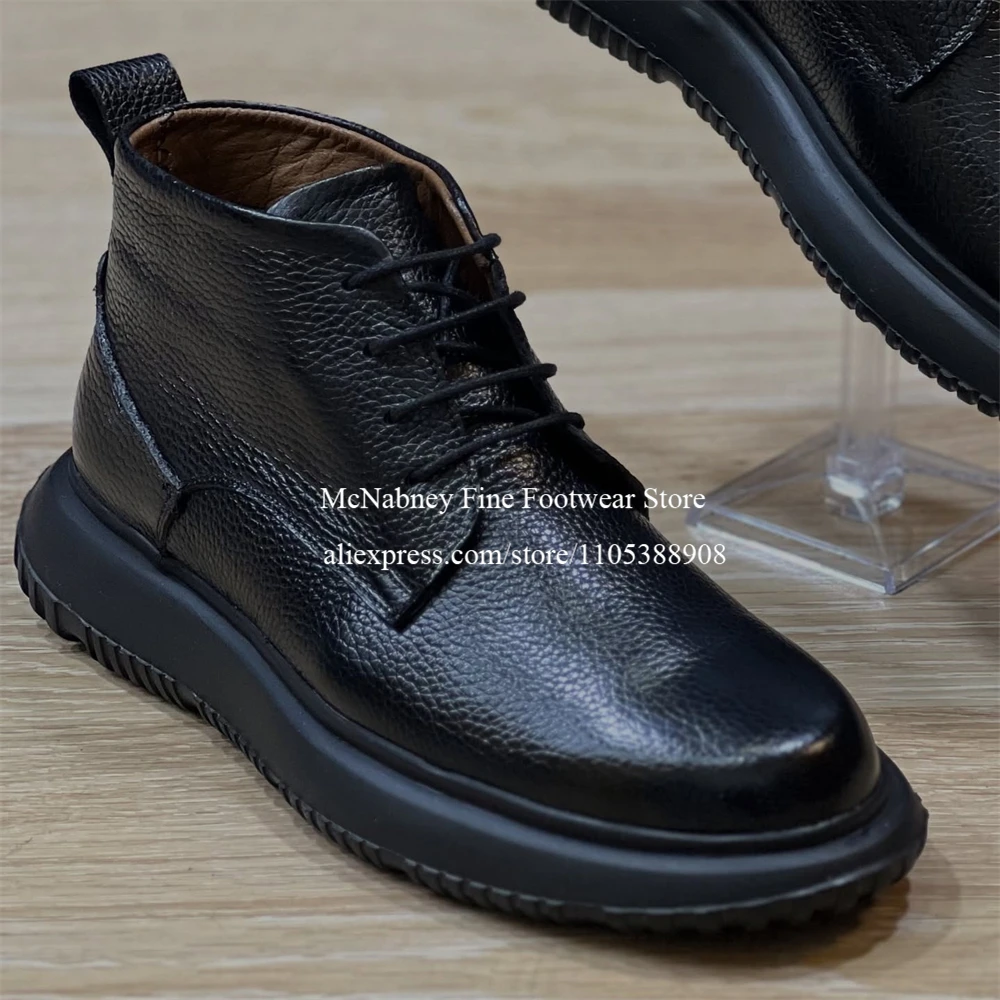 

Classic Leather Chukka Ankle Boots for Men Thick Platform Lace up Round Toe Casual Business Office Daily Gentlemen Dress Boots